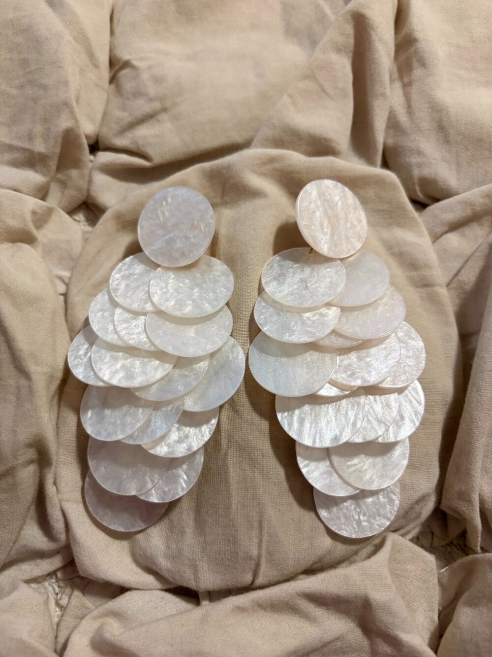 Free People White Cascading Disc Chandelier Earrings Resort Boho Chic